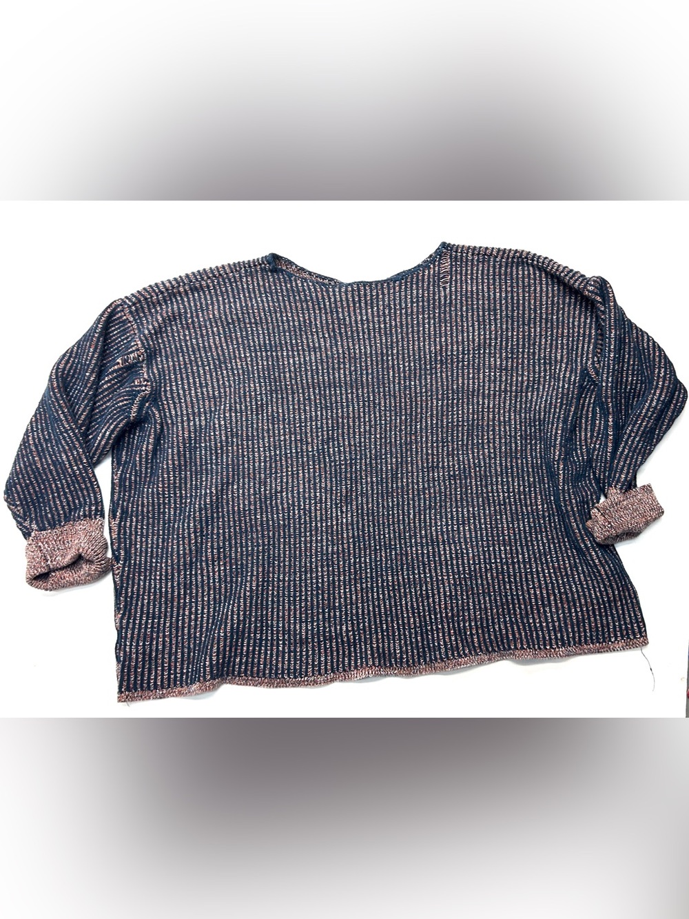 Lane Bryant Striped Knit Top in Navy Blue Sweater Cotton Ribbed